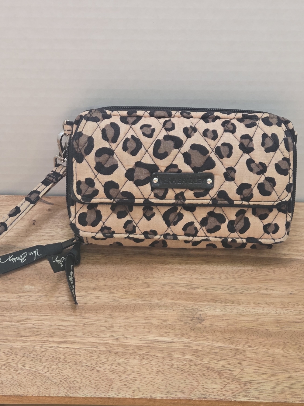Vera Bradley Leopard Quilted Wristlet Wallet - Tan/Black